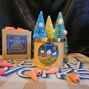 NWT Goose Creek Peanuts The Great Pumpkin 3-wick Candle - Orange and Blue